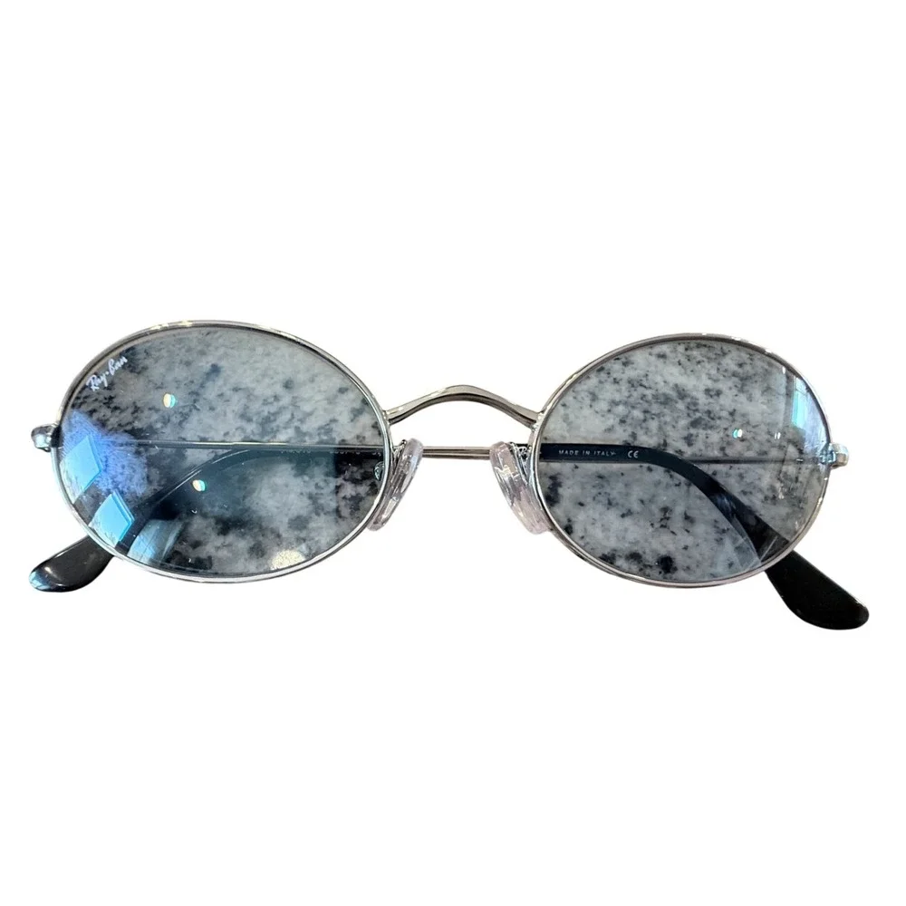 Ray-Ban RB3134 Sidestreet Silver Oval Sunglasses Blue Tint Made in Italy 52-19